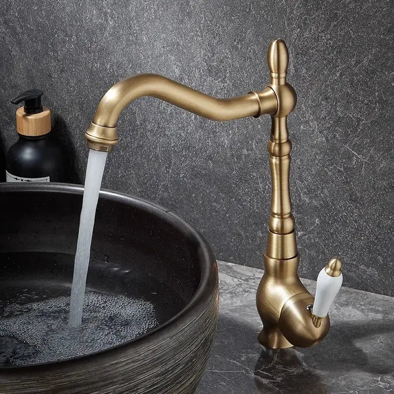 Antique bronze basin faucet with ceramic handle for kitchen
