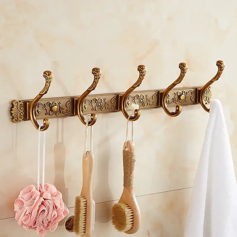 Antique bronze carved robe hook rack for bathroom and kitchen