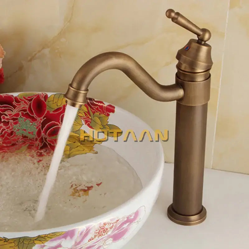 Antique bronze finish floral ceramic handle bathroom sink faucet