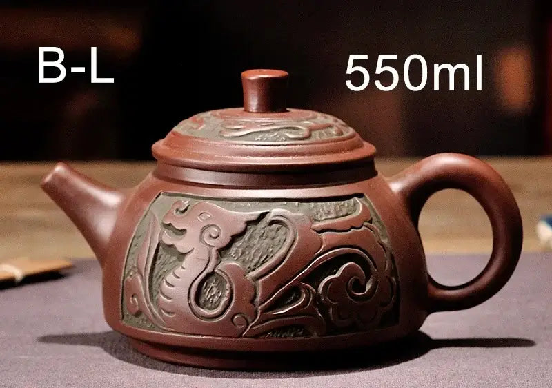 Antique bronze teapot set with dragon motifs for dining room
