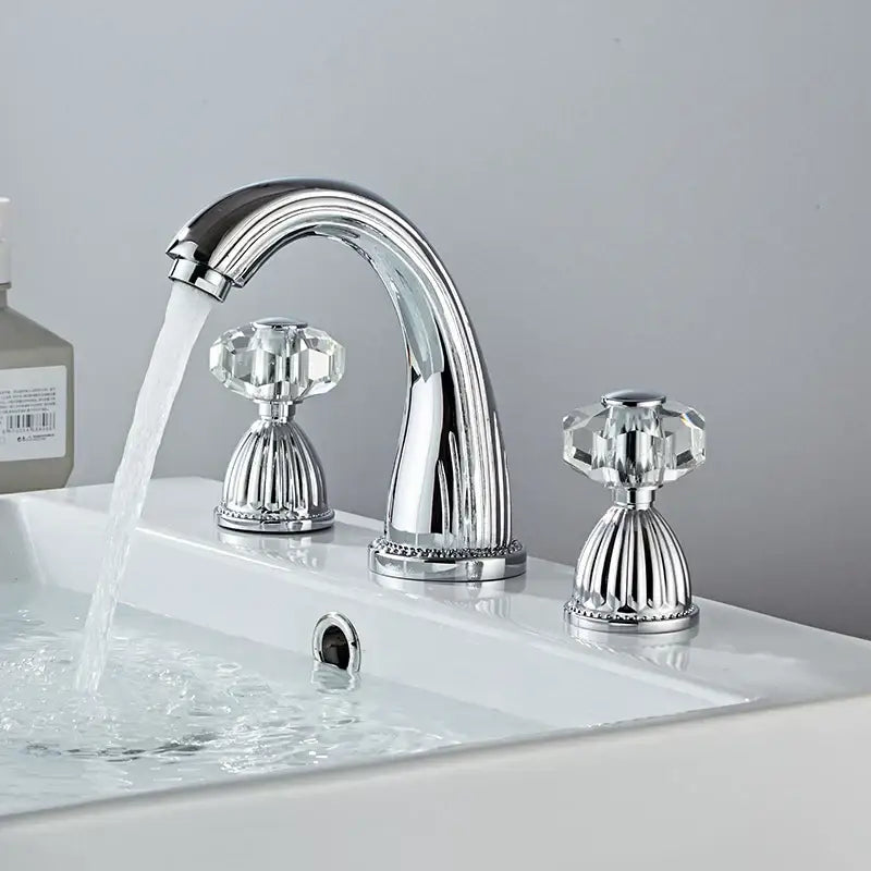 Antique bronze widespread basin faucet with crystal knobs bathroom tap