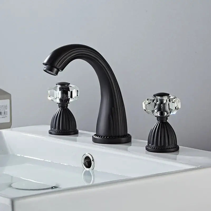 Antique bronze widespread basin faucet with crystal knobs bathroom tap