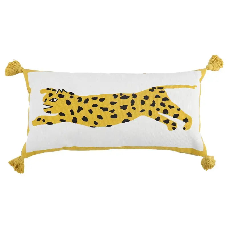 Antique brown tiger print pillow cover white bedroom decor with tassels