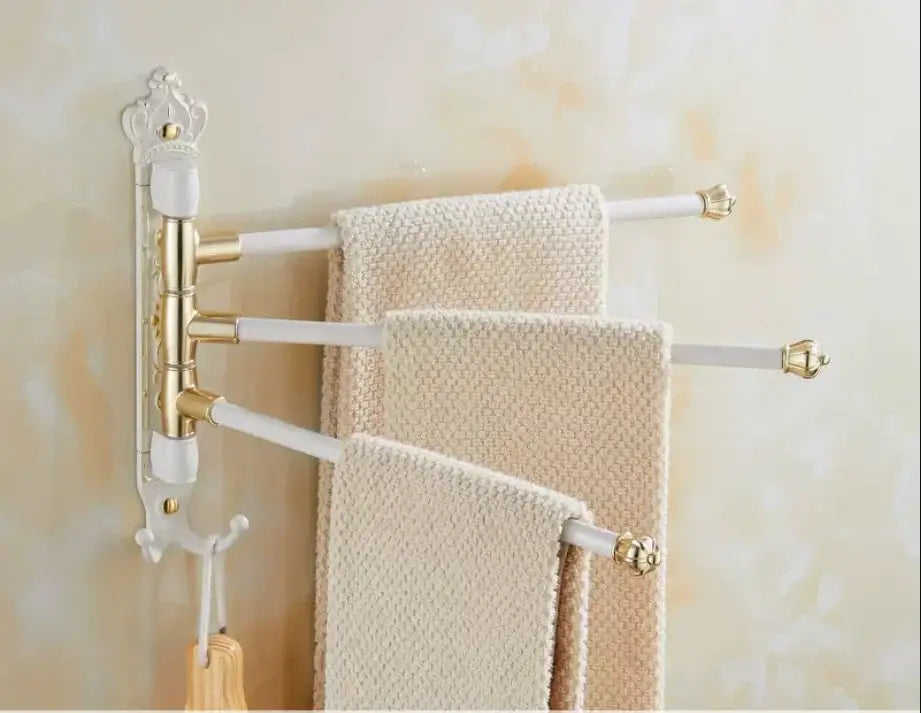 Antique carved swivel towel hanger bathroom brass folding rack