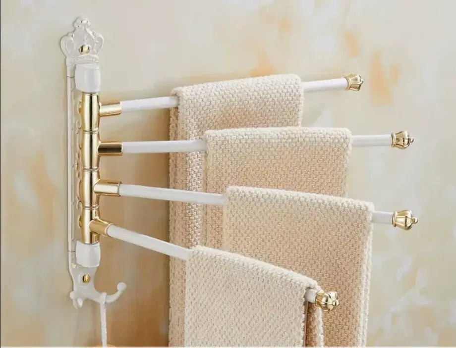 Antique carved swivel towel hanger bathroom brass folding rack