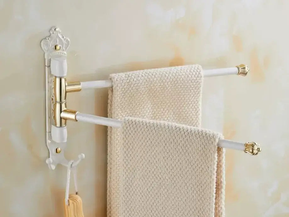 Antique carved swivel towel hanger bathroom brass folding rack