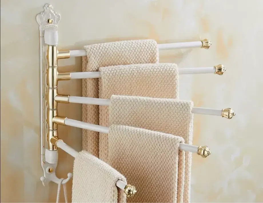 Antique carved swivel towel hanger bathroom brass folding rack