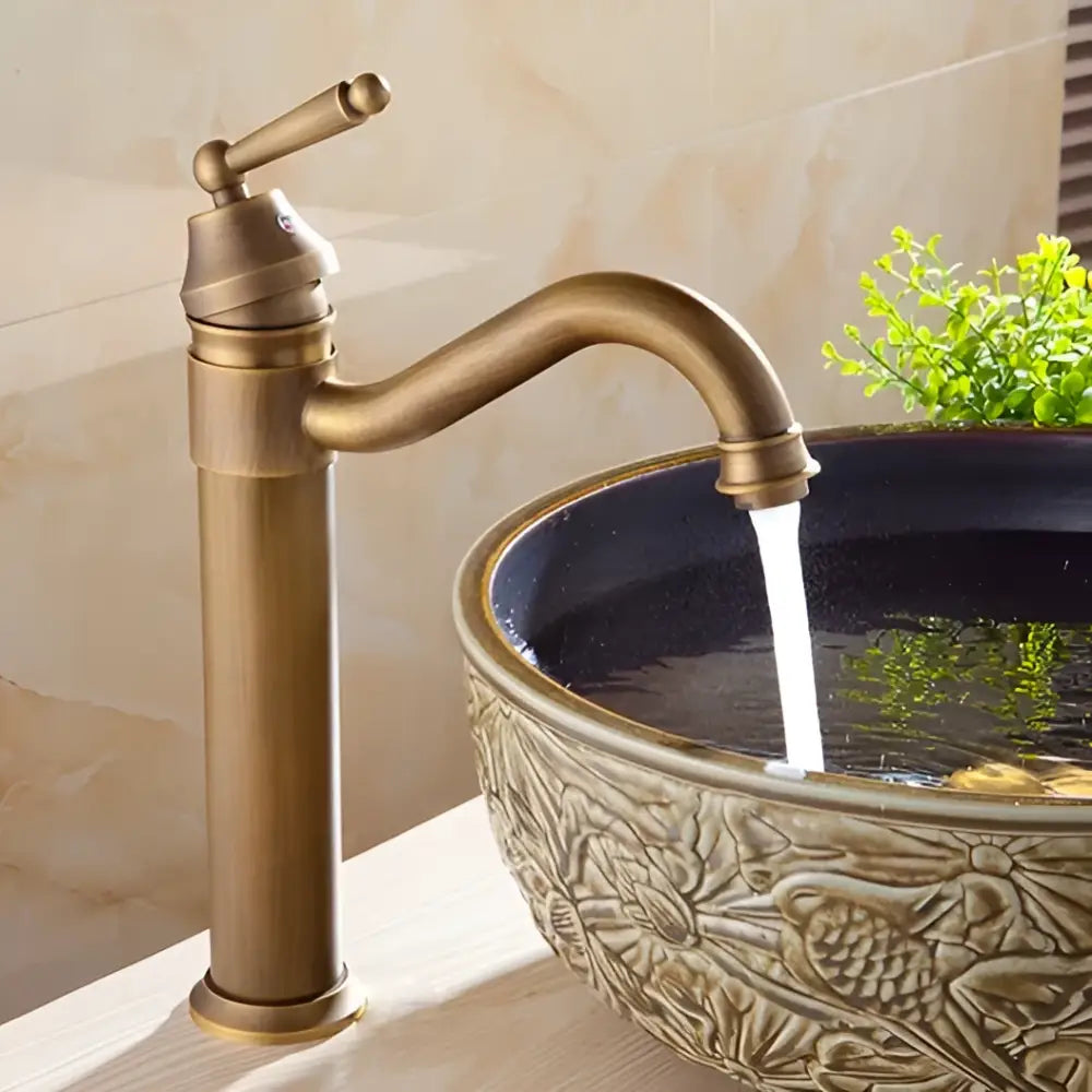 Antique brass finish single handle basin faucet for bathroom sink