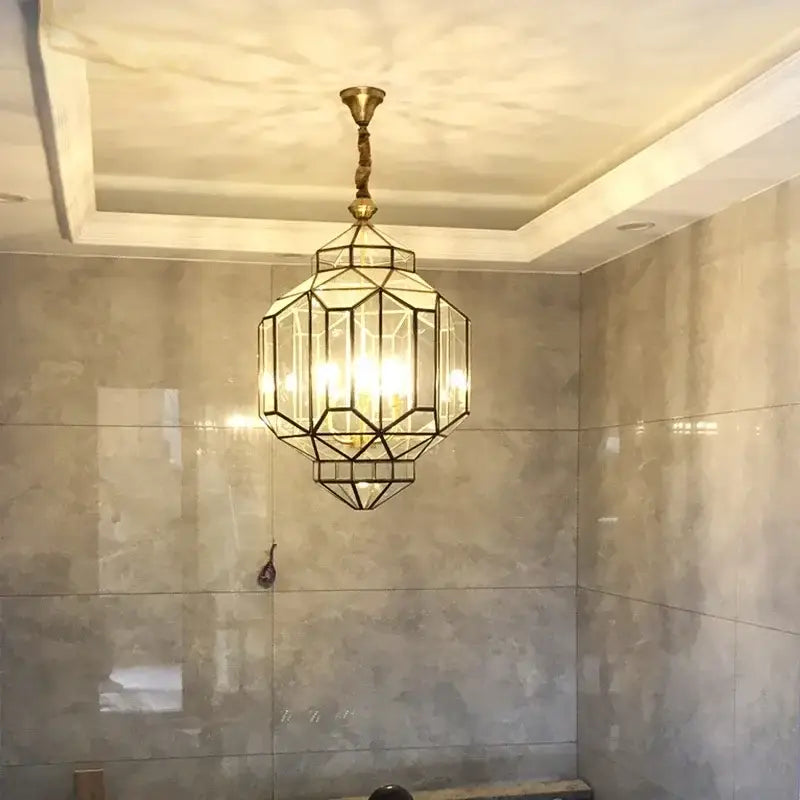 Geometric antique glass pendant light – dining room lantern