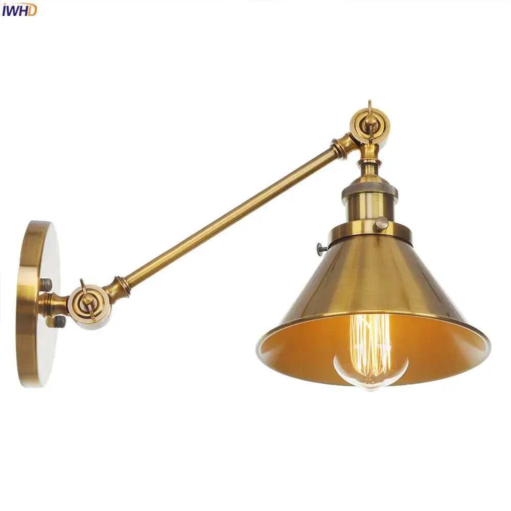 Industrial antique gold wall lamp bedroom conical sconce