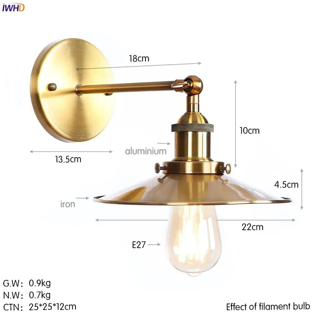 Industrial antique gold rustic wall lamps bathroom sconce light