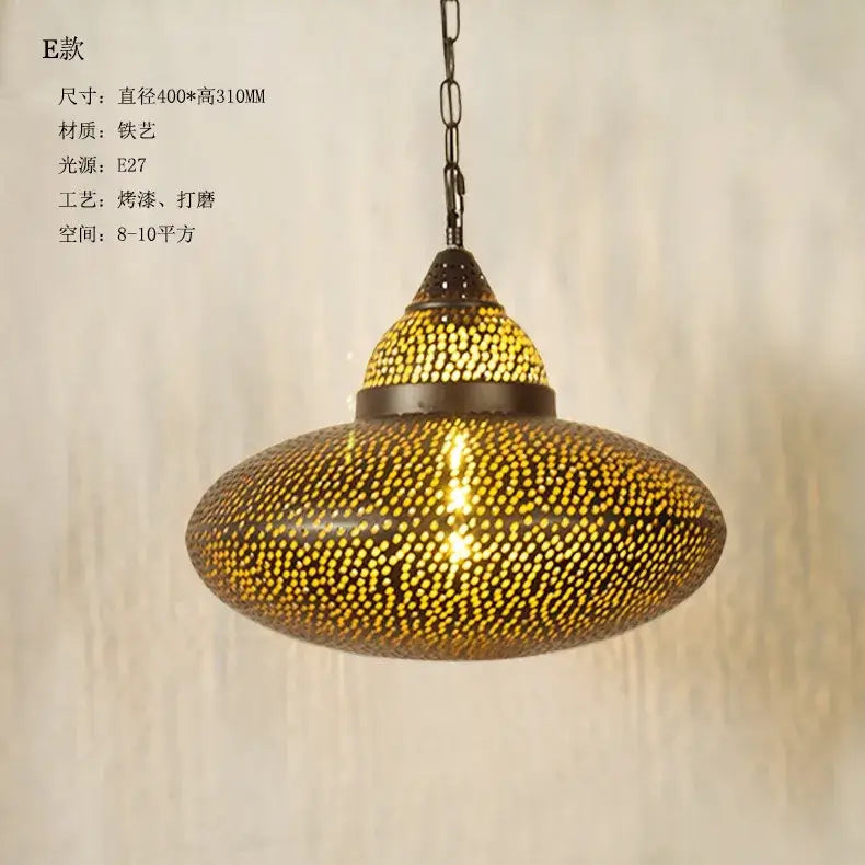 Antique hollow carving golden pendant light for dining room