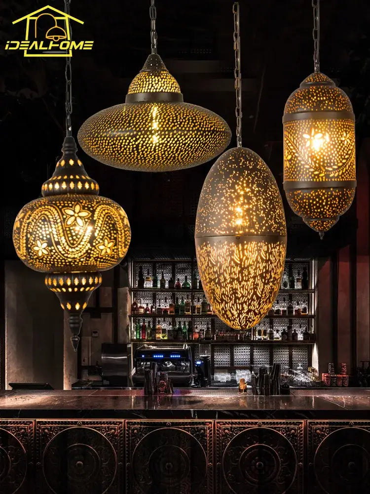 Antique hollow carving golden pendant light for dining room