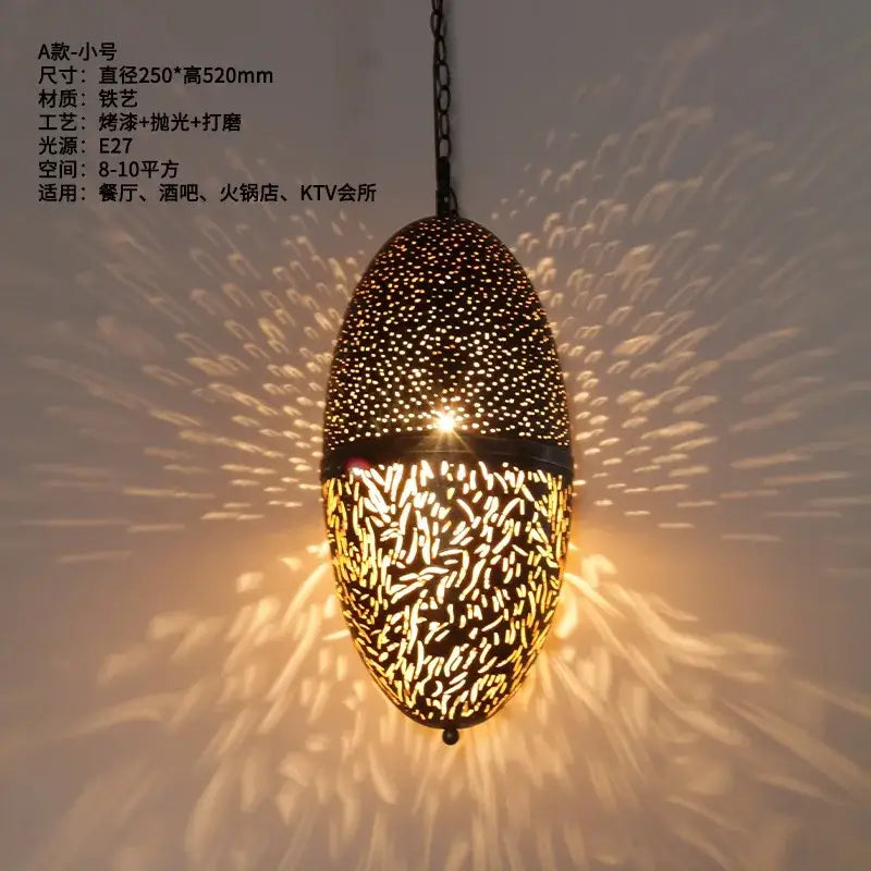 Antique hollow carving golden pendant light for dining room
