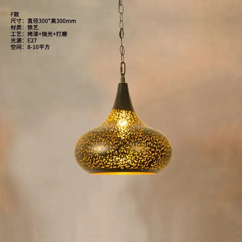 Antique hollow carving golden pendant light for dining room