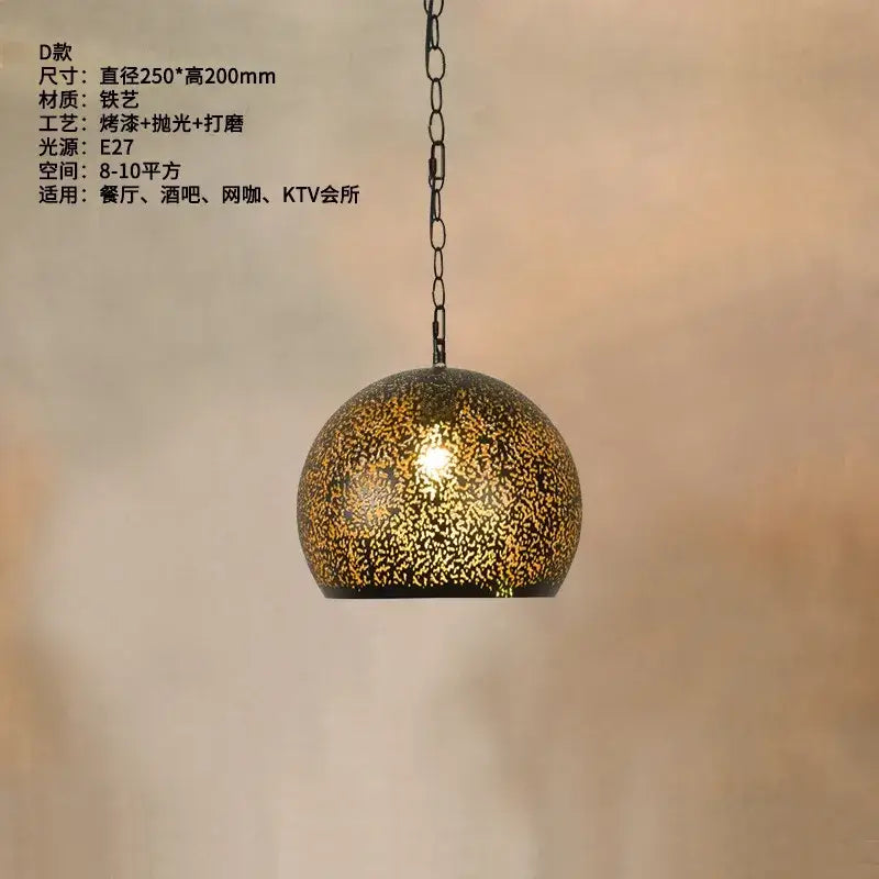 Antique hollow carving golden pendant light for dining room