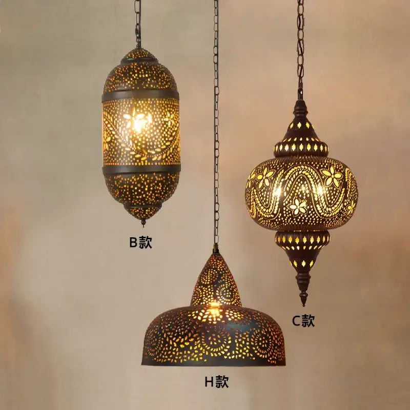 Antique hollow carving golden pendant light for dining room