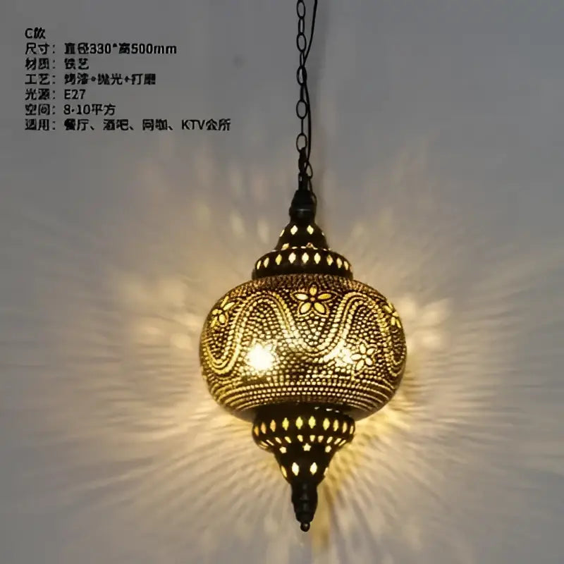 Antique hollow carving golden pendant light for dining room