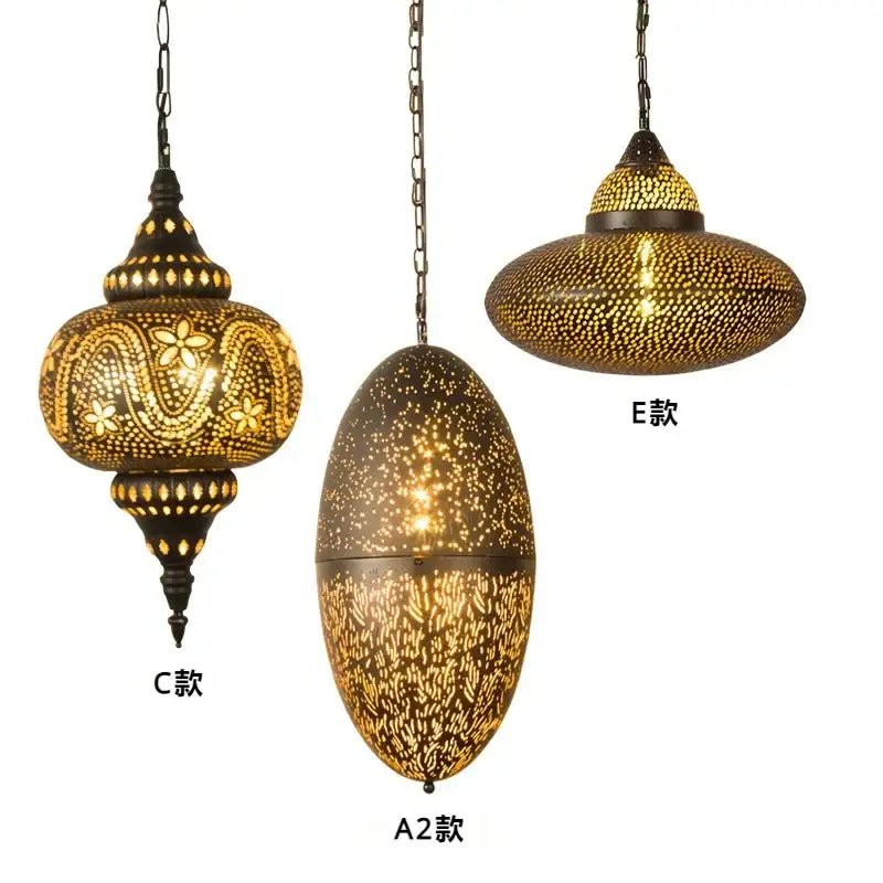 Antique hollow carving golden pendant light for dining room