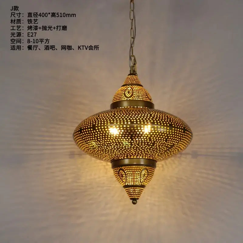 Antique hollow carving golden pendant light for dining room