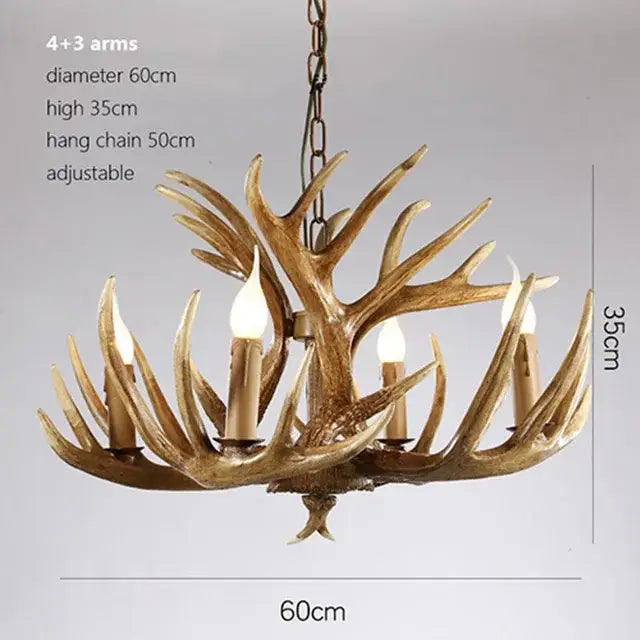 Antique resin antler chandelier golden brown dining room lighting