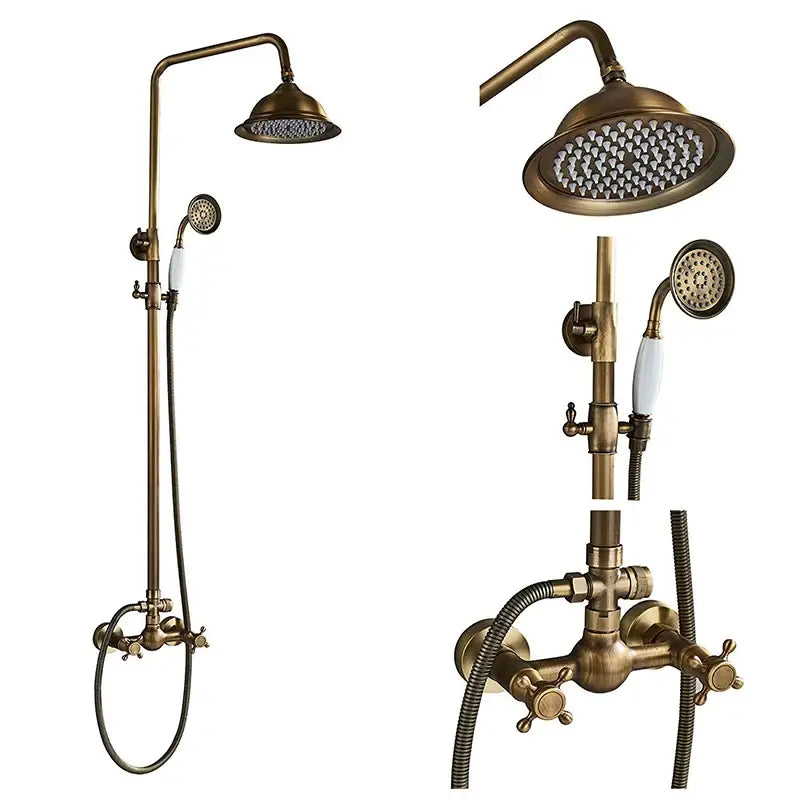 Antique brass rainfall shower mixer tap set bathroom faucet assembly
