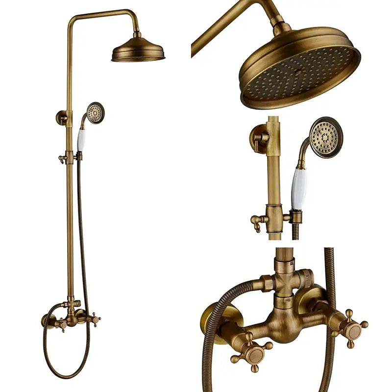 Antique brass rainfall shower mixer tap set bathroom faucet assembly