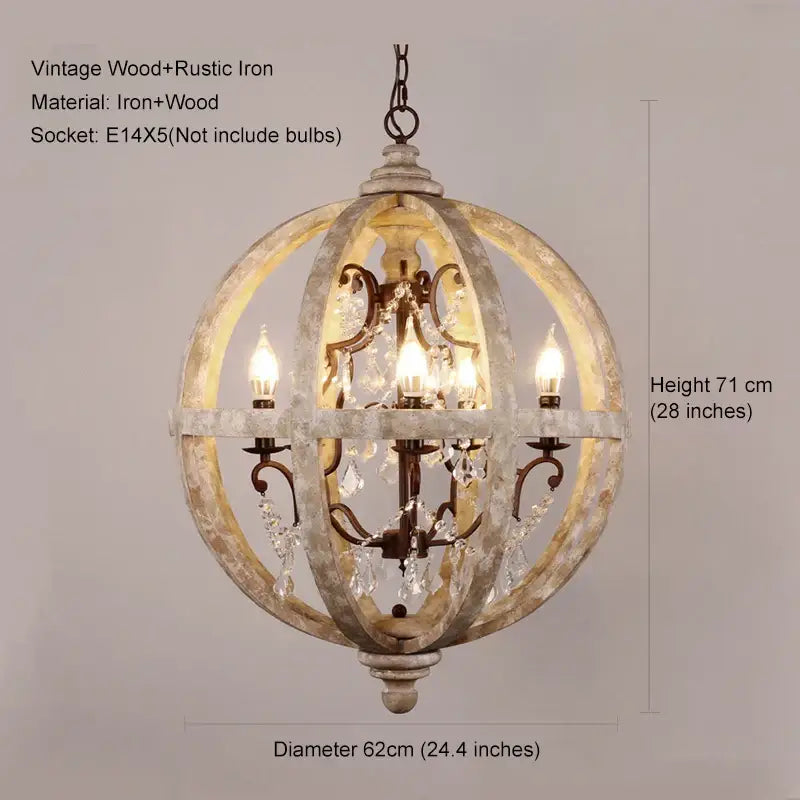 Antique wood globe chandelier for dining room pendant light
