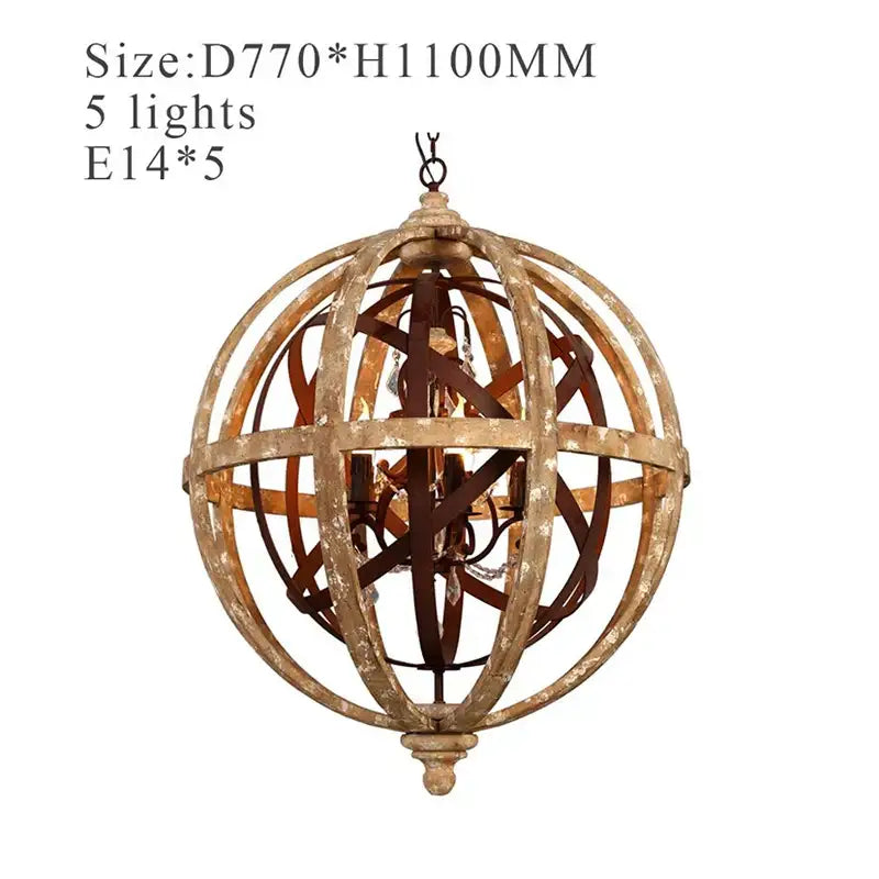 Antique wood globe chandelier for dining room pendant light
