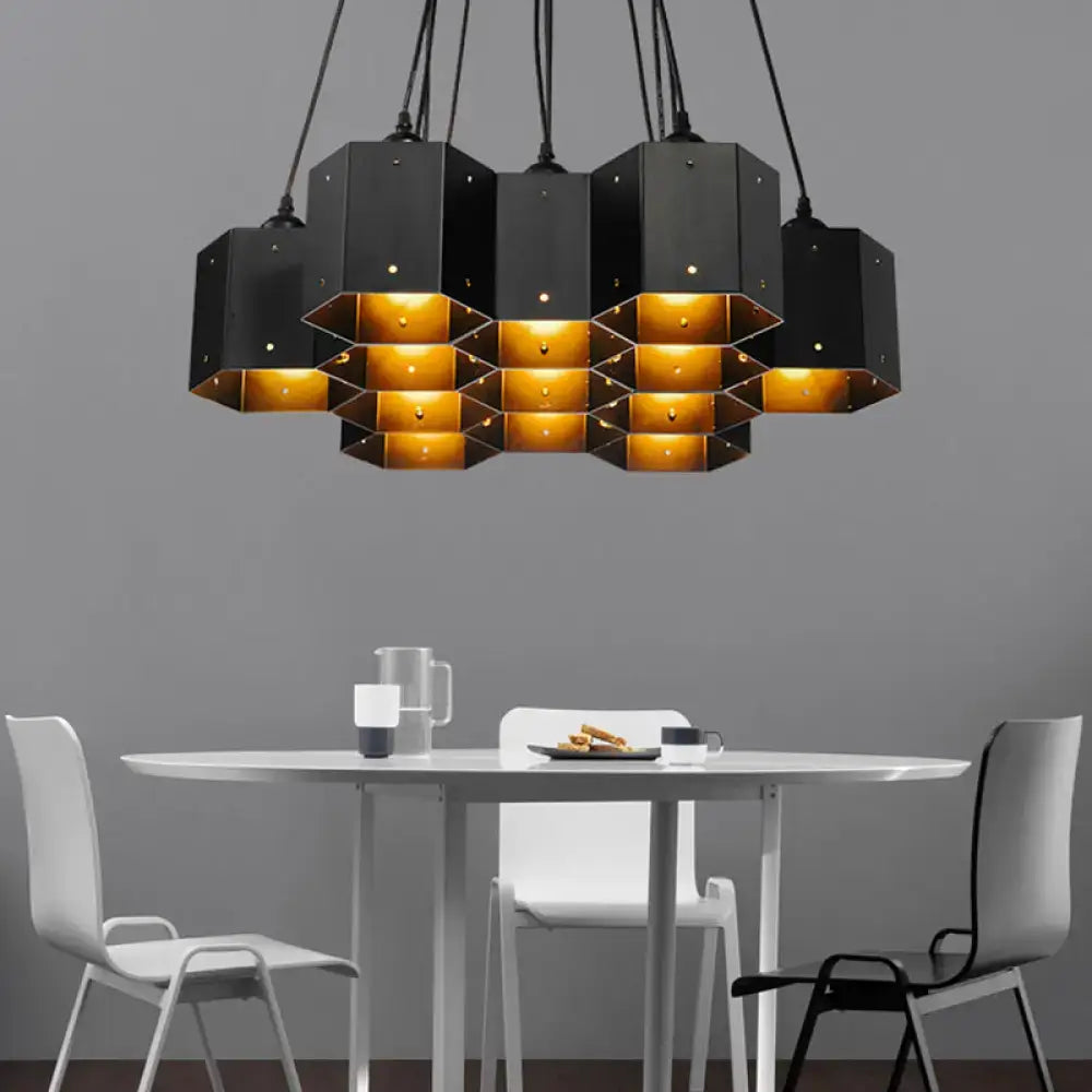 Art deco black & gold geometric ceiling light dining room