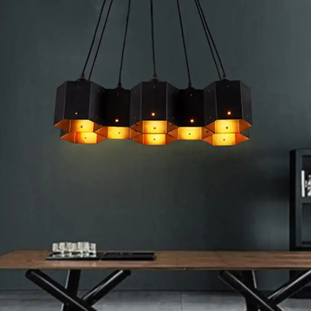 Art deco black & gold geometric ceiling light dining room