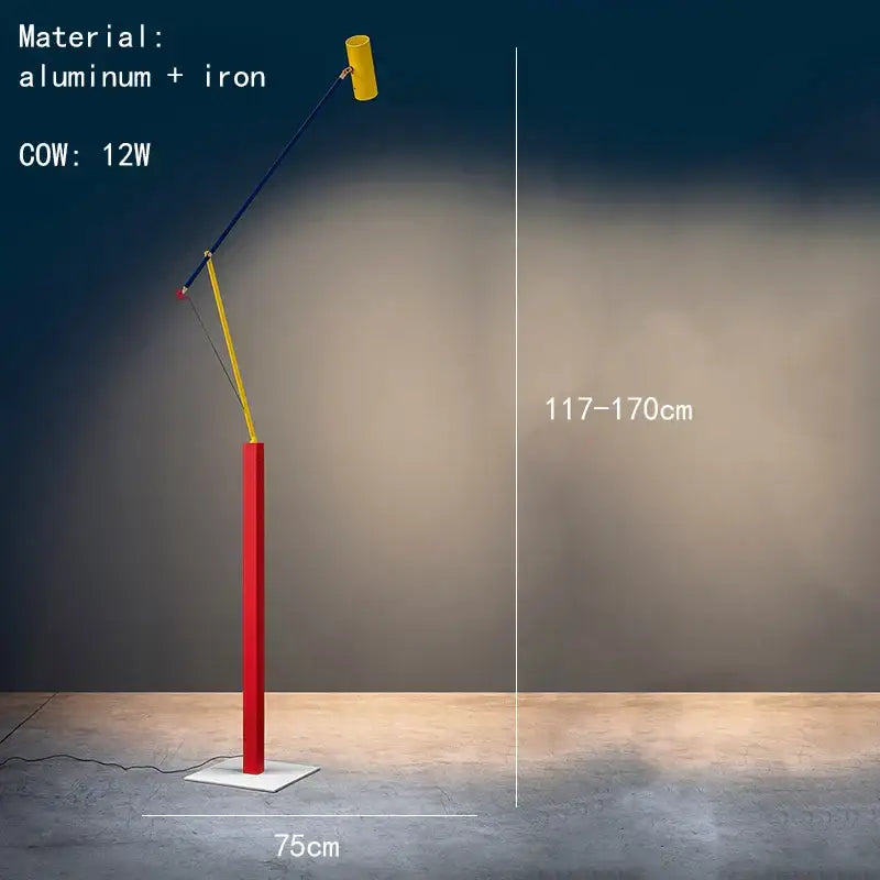 Art deco colorful yellow & red floor lamp living room rotating arm