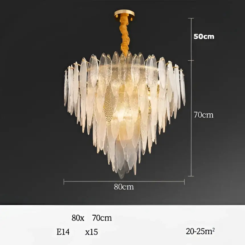 Art deco glass leaf chandelier amber & gold dining room light