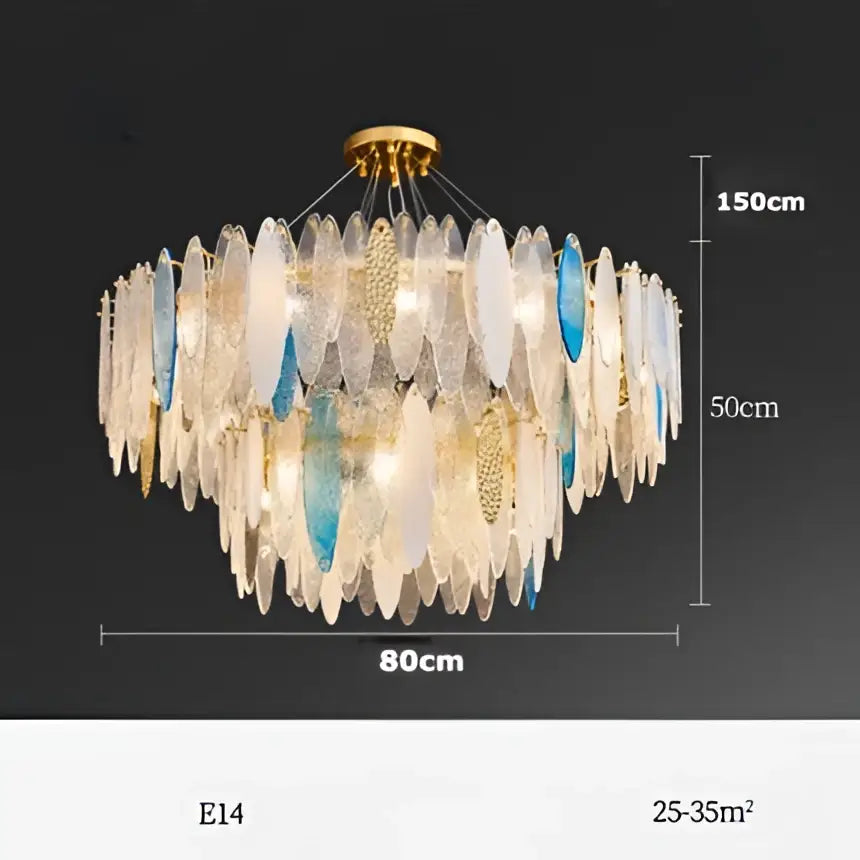 Art deco glass leaf chandelier amber & gold dining room light