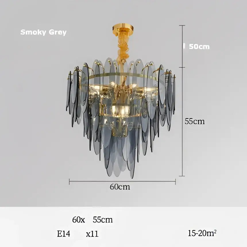 Art deco glass leaf chandelier amber & gold dining room light