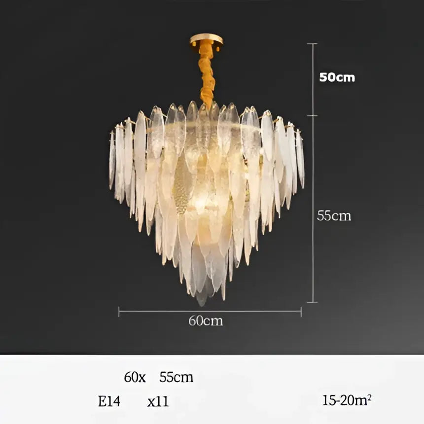Art deco glass leaf chandelier amber & gold dining room light