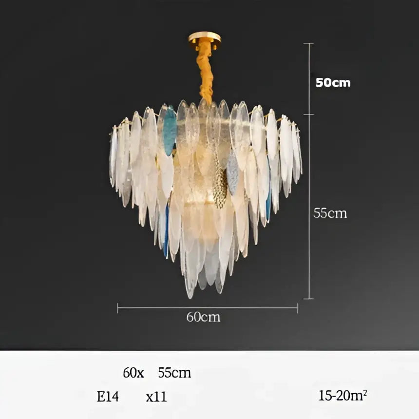 Art deco glass leaf chandelier amber & gold dining room light