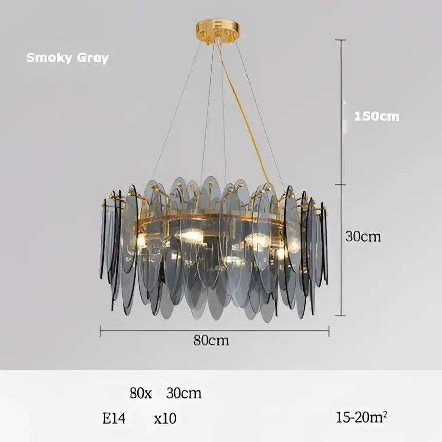 Art deco glass leaf chandelier amber & gold dining room light