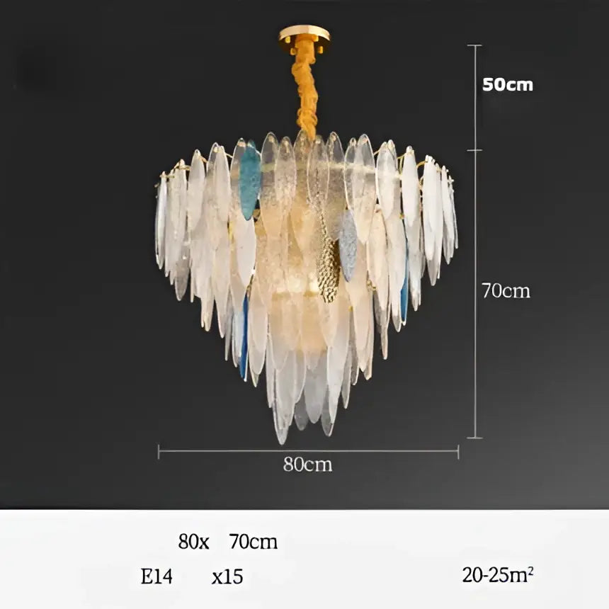Art deco glass leaf chandelier amber & gold dining room light