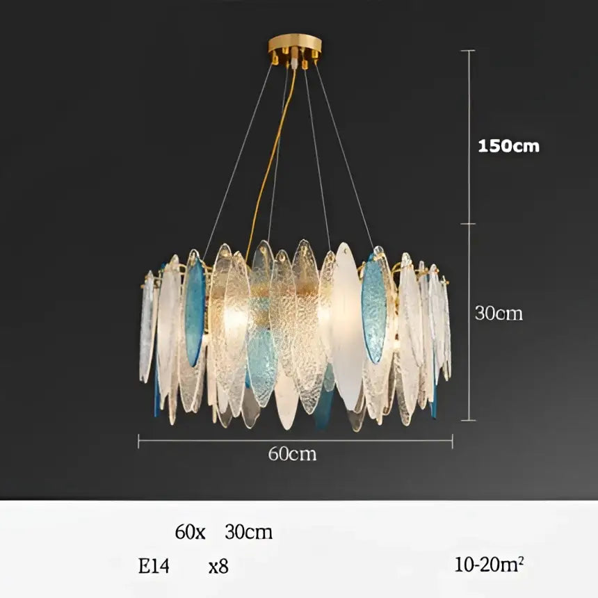 Art deco glass leaf chandelier amber & gold dining room light