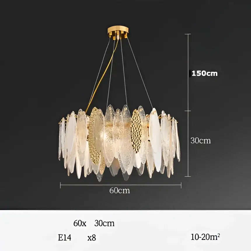 Art deco glass leaf chandelier amber & gold dining room light