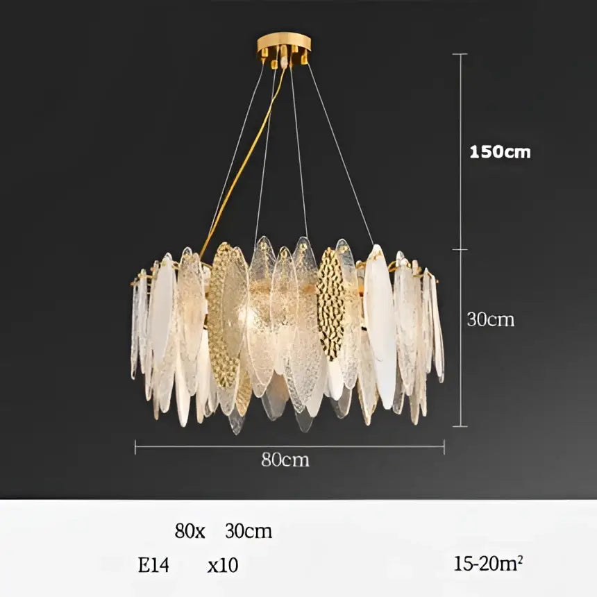 Art deco glass leaf chandelier amber & gold dining room light