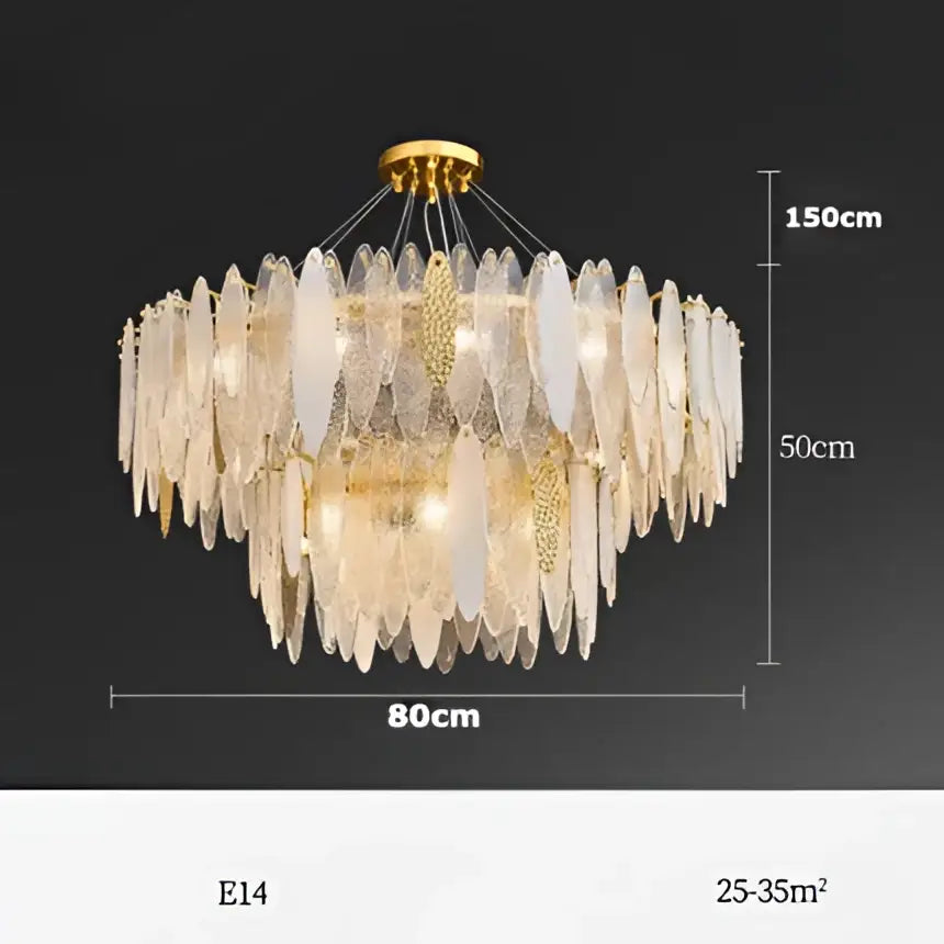 Art deco glass leaf chandelier amber & gold dining room light
