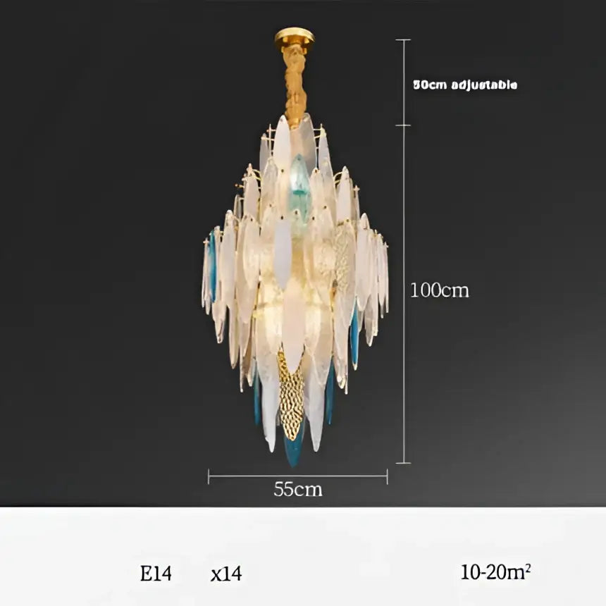 Art deco glass leaf chandelier amber & gold dining room light