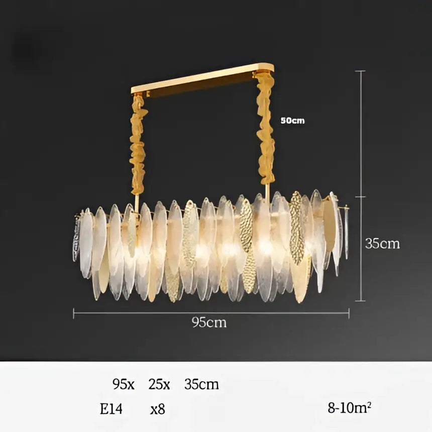Art deco glass leaf chandelier amber & gold dining room light