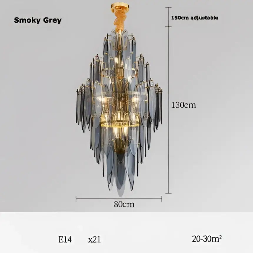 Art deco glass leaf chandelier amber & gold dining room light