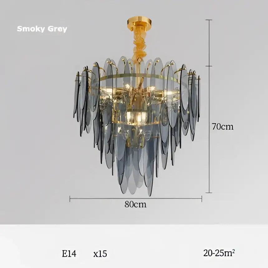 Art deco glass leaf chandelier amber & gold dining room light