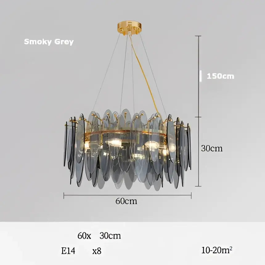 Art deco glass leaf chandelier amber & gold dining room light