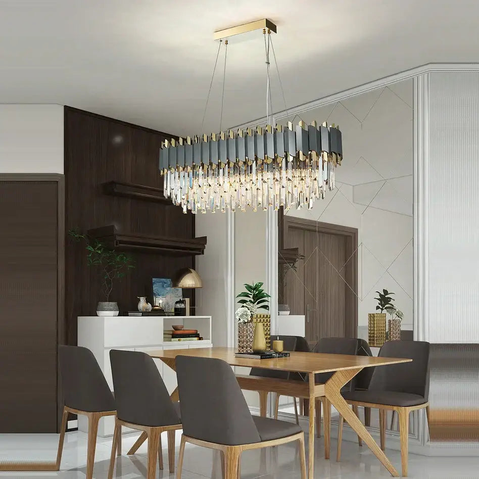 Art deco golden crystal chandelier dining room led hanging lamp
