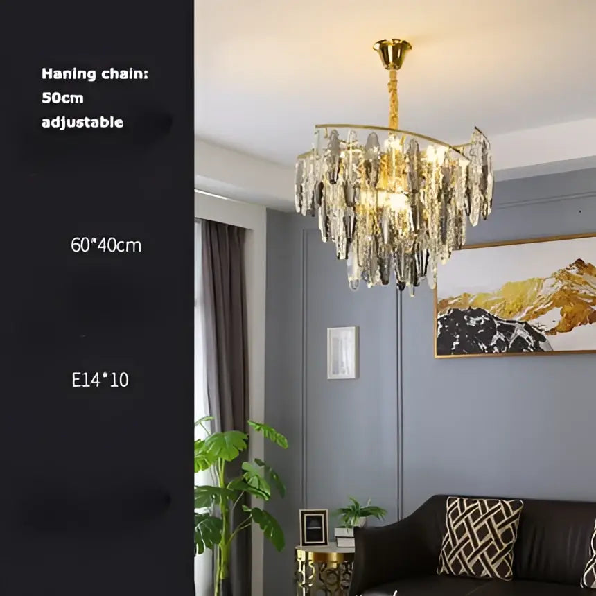 Art deco led crystal chandelier gold and smoky foyer lighting